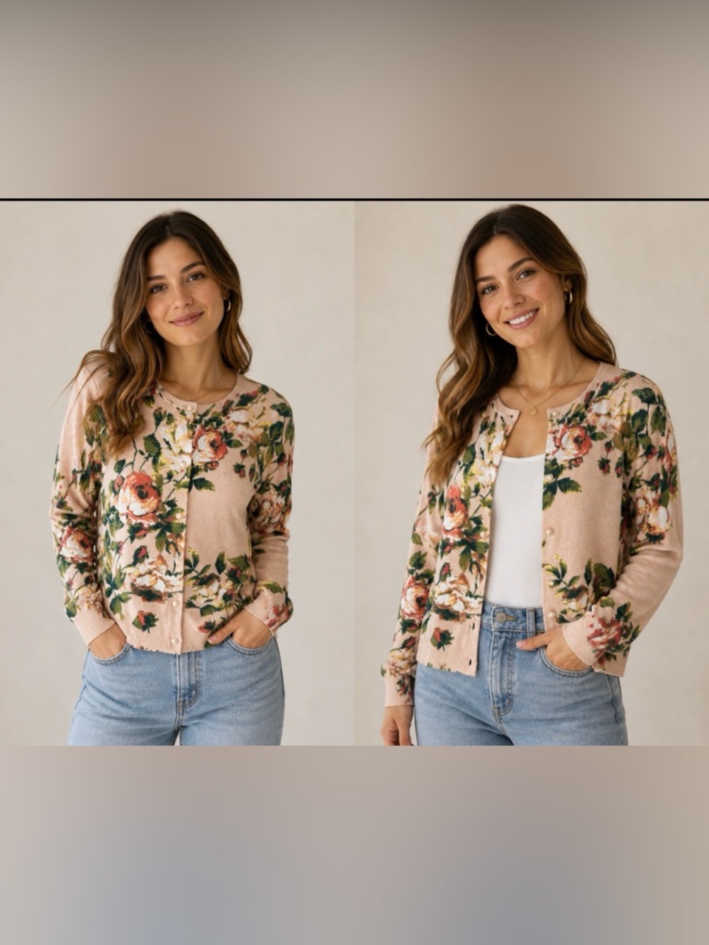 GNW Floral Cardigan Size Large Button Down Pale Pink Very Pretty Rayon